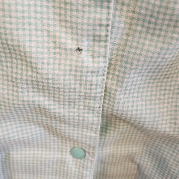 Vntg 60s Go Softly Lght Green Seersucker Snap Front House Dress Embroidered Sz M - Picture 5 of 11